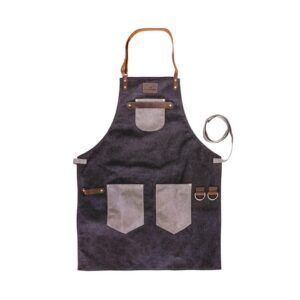 Washed Canvas Apron with Leather Straps & Trim