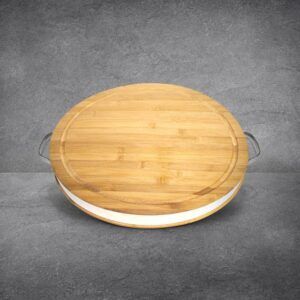 16″ Round Bamboo Cutting Board with Stainless Steel Band & Handles